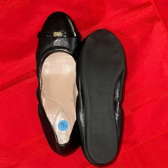 Cole Haan Black Ballet Flats w/ Gold Hardware Size 7 1/2 - Picture 9 of 10